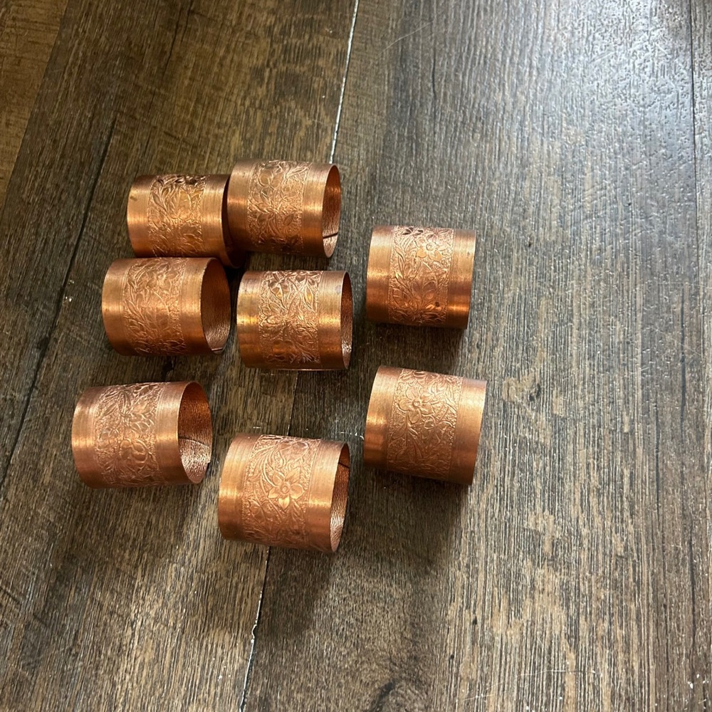 Vintage Coppercraft Guild Copper Napkin Rings Set of 8 Tooled Floral Pattern